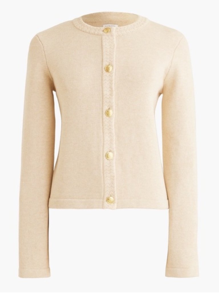 J. Crew Cardigan Sweater Lady Jacket Xl Button Front Neutral Gold Buttons Cg824